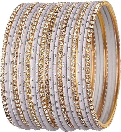 Amazon.com: Efulgenz Indian Bangle Set Rhinestone CZ Plain Metal Bracelet Bangle Jewelry for Women: Clothing, Shoes & Jewelry