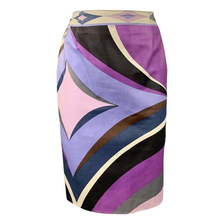 EMILIO PUCCI Vintage Size 4 Purple Print Leather Pencil Skirt For Sale at 1stdibs