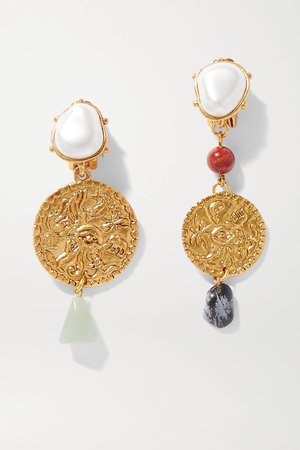 Gold Gold-tone multi-stone clip earrings | Oscar de la Renta | NET-A-PORTER