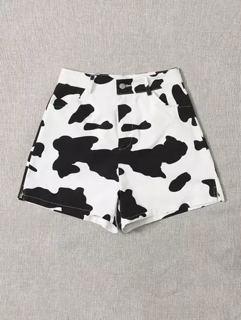 Contrast Stitch Cow Print Shorts | SHEIN USA black white