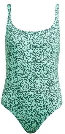 Fisch - Select Linear Print Swimsuit - Womens - Green