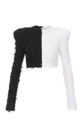 Two-Tone Tweed Cropped Top by Balmain | Moda Operandi