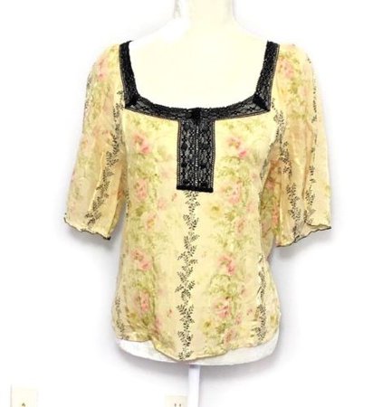 Fei Anthropology Womens Size 10 Blouse Semi Sheer Top Cream Black Pink Green W3 | eBay