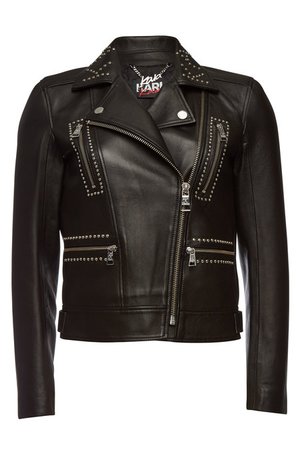 Karl X Kaia Gerber - Karl x Kaia Gerber Embellished Leather Biker Jacket