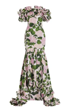 Hydrangea Ruffled Cotton Off-The-Shoulder Gown By Oscar De La Renta | Moda Operandi