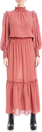 Max Studio Women's Crepe Long Sleeve Smocked Midi Dress at Amazon Women’s Clothing store