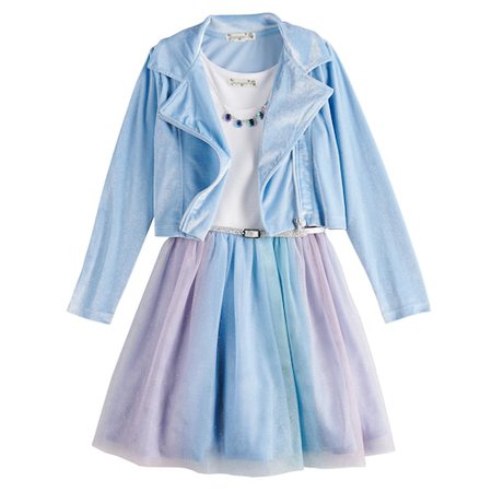 Girls 7-16 & Plus Size Knitworks Rainbow Tulle Dress & Moto Jacket Set