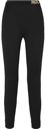 Intarsia-trimmed Tech-jersey Leggings - Black