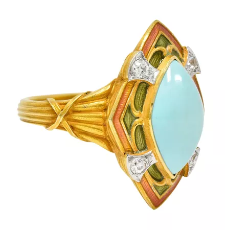 Art Nouveau Turquoise Diamond Enamel Platinum-Topped 14 Karat Gold : Wilson's Estate Jewelry | Ruby Lane