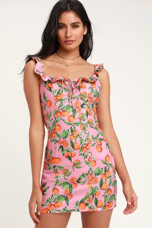 Finders Keepers Aranciata - Pink Fruit Print Dress - Mini Dress