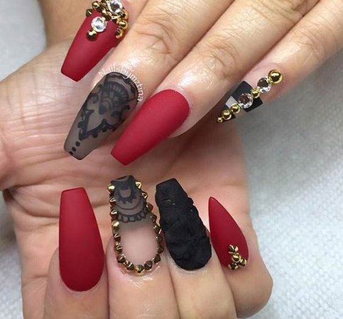 Red, Gold, and Black Nails
