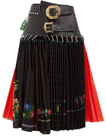 Chopova Lowena - Pleated Wool Blend Skirt - Womens - Black Multi