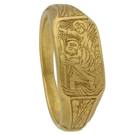 Medieval 15th Century Iconographic Gold Saint Christopher Ring For Sale at 1stDibs | gold st christopher ring, st christopher ring, medieval gold rings for sale