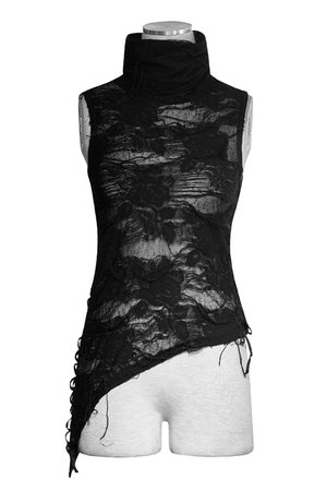 Decadence Torn Effect Black Gothic Top by Punk Rave | Ladies