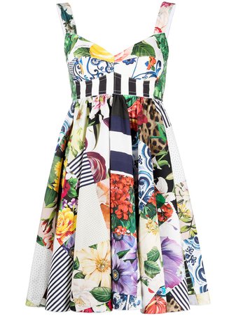Shop Dolce & Gabbana patchwork print flared mini dress with Express Delivery - FARFETCH