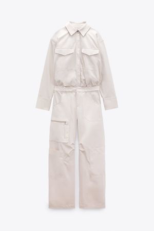 LONG JUMPSUIT WITH POCKETS - Pearl gray | ZARA United States