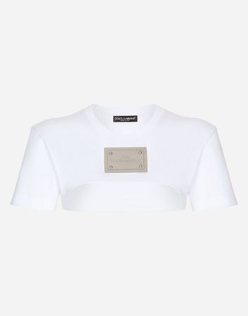 KIM DOLCE&GABBANA Cropped jersey T-shirt with “KIM Dolce&Gabbana” tag in White for Women | Dolce&Gabbana®