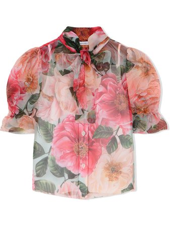 Shop pink & green Dolce & Gabbana Kids floral-print silk shirt with Express Delivery - Farfetch