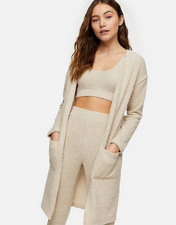 Topshop co-ord fluffy cardigan in taupe | ASOS