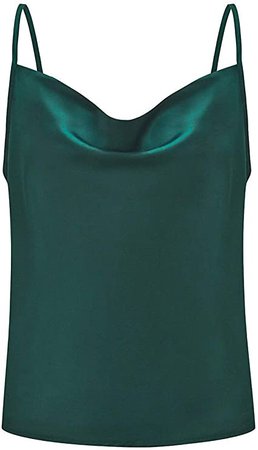 Simplee Women's Casual Silk Satin Tank Top Sexy Plain Cami V Neck Spaghetti Strap Vest Top Army Green 4-6 at Amazon Women’s Clothing store