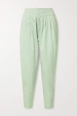 Paradised - Arielle Lace-up Cotton-twill Tapered Pants - Mint