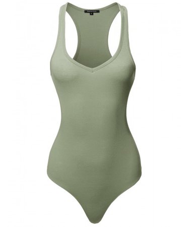 Women's Classic Solid Sleeveless V-Neck Bodysuit | 12 Sage Green
