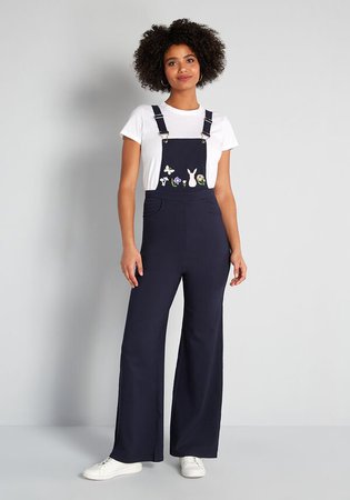 Collectif ModCloth x Collectif Enchanted Meadows Embroidered Overalls in Navy Blue | ModCloth