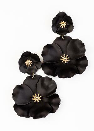 Double Flower Statement Earrings - Black – Adorabelles
