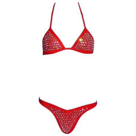 Iconic CHANEL Collector's 1995 Red Crystal String Bikini