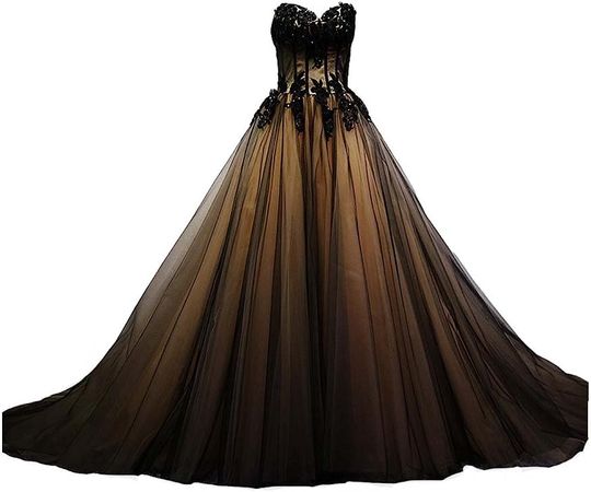 Kivary Sweetheart Black Tulle Gold Lace Corset Ball Gown Gothic Prom Wedding Dresses US 8 at Amazon Women’s Clothing store