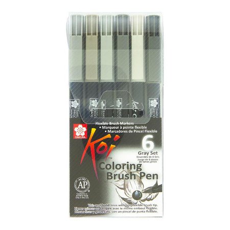 Caneta Brush Pen KOI Estojo c/ 6 Cores Tons de Cinza - Lojinha da Lívia