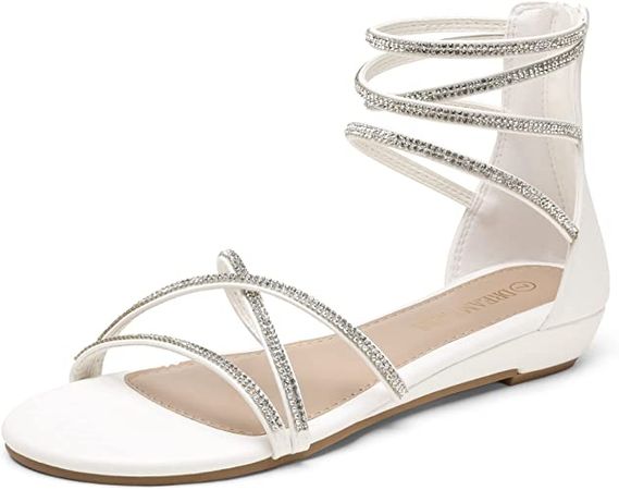 Amazon.com | DREAM PAIRS Women's Weitz White Ankle Strap Rhinestones Low Wedge Sandals - 9 M US | Sandals