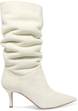 Muaddi - Ida Shearling-lined Suede Knee Boots - White
