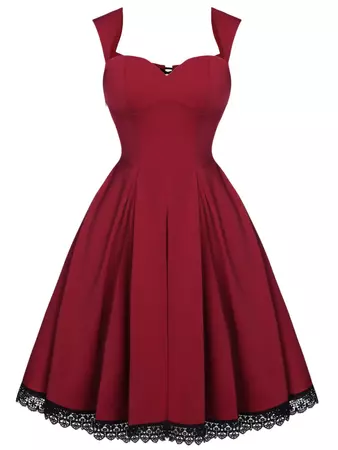 Vintage 50s Swing Dress Wine Red Lace Up Cocktail Chic – Retro Stage-France