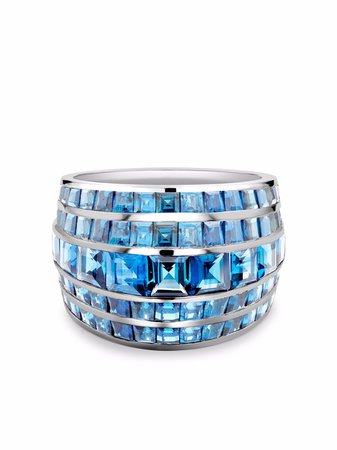 Pragnell Platinum Manhattan Five Row Aquamarine Dress Ring