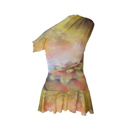 Wave Mini Semi Sheer Dress In The Dahlia's Yellow Print | Neteru Clothing | Wolf & Badger
