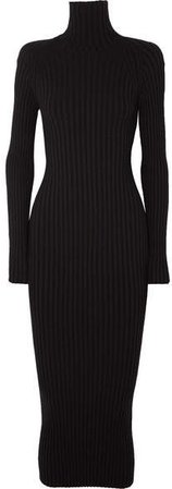 Ribbed Wool And Silk-blend Turtleneck Midi Dress - Black