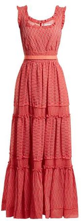 Square Neck Cotton Blend Dress - Womens - Red