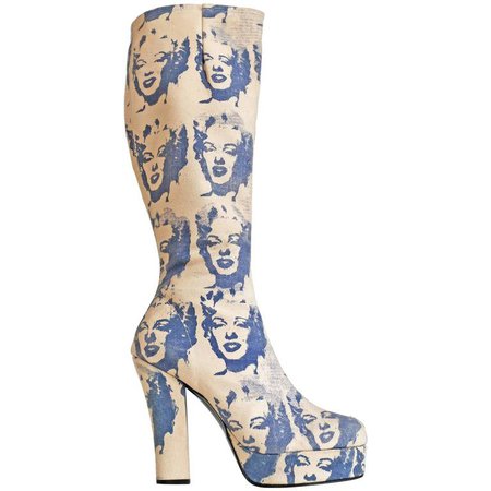 Platform boots with screen printed Andy Warhol Marilyn Diptych print, c. 1960s For Sale at 1stDibs