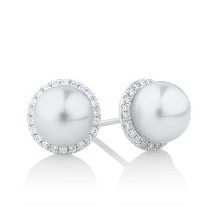 Earrings with 1/4 Carat TW of Diamonds & a Cultured Freshwater Pearl in 10kt White Gold