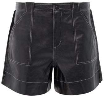Topstitched Leather Shorts - Womens - Black