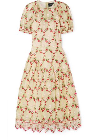 Simone Rocha | Embroidered tulle midi dress | NET-A-PORTER.COM