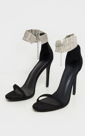 Black Diamante Cuff Detail Heeled Sandal | PrettyLittleThing USA