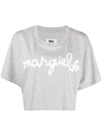 Mm6 Maison Margiela Cropped Logo Print Top - Farfetch