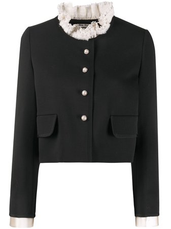 Miu Miu embroidered-collar Cropped Jacket - Farfetch