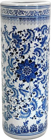 Amazon.com: Oriental Furniture 24" Floral Blue & White Porcelain Umbrella Stand: Home & Kitchen