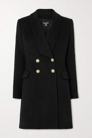 Double-breasted Wool And Cashmere-blend Coat - Black