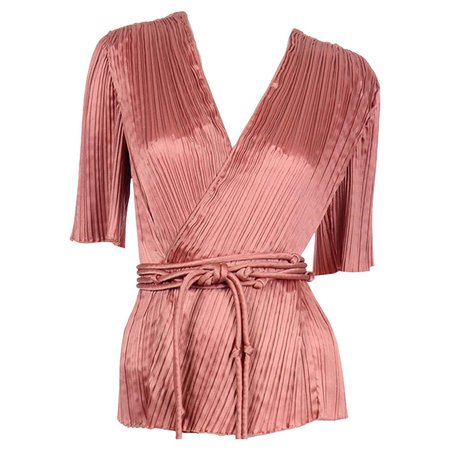 Mary McFadden Vintage Fortuny Style Pleated Wrap Blouse With Belt For Sale at 1stDibs
