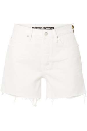 Alexander Wang | Float zip-embellished frayed denim shorts | NET-A-PORTER.COM