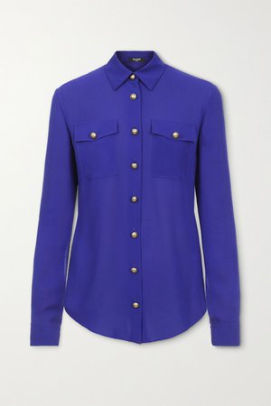 Bright blue Silk-georgette blouse | Balmain | NET-A-PORTER